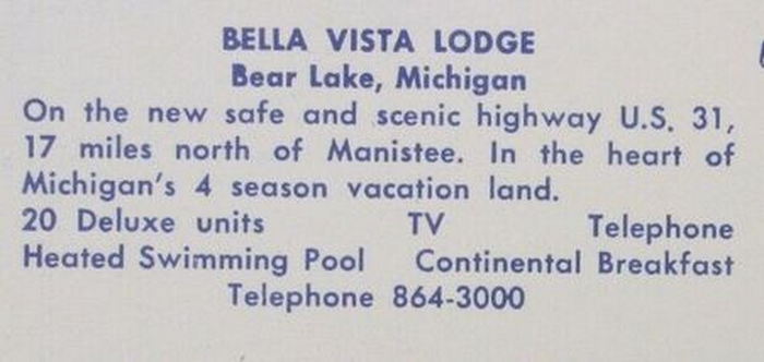 Motel Bear Lake (Bella Vista Lodge, Bella Vista Motor Lodge) - Vintage Postcard